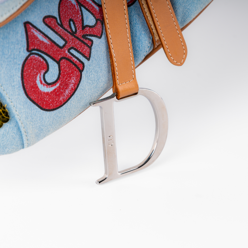 Christian Dior 2001 Limited Edition Blue Denim Miss Diorella Saddle Bag