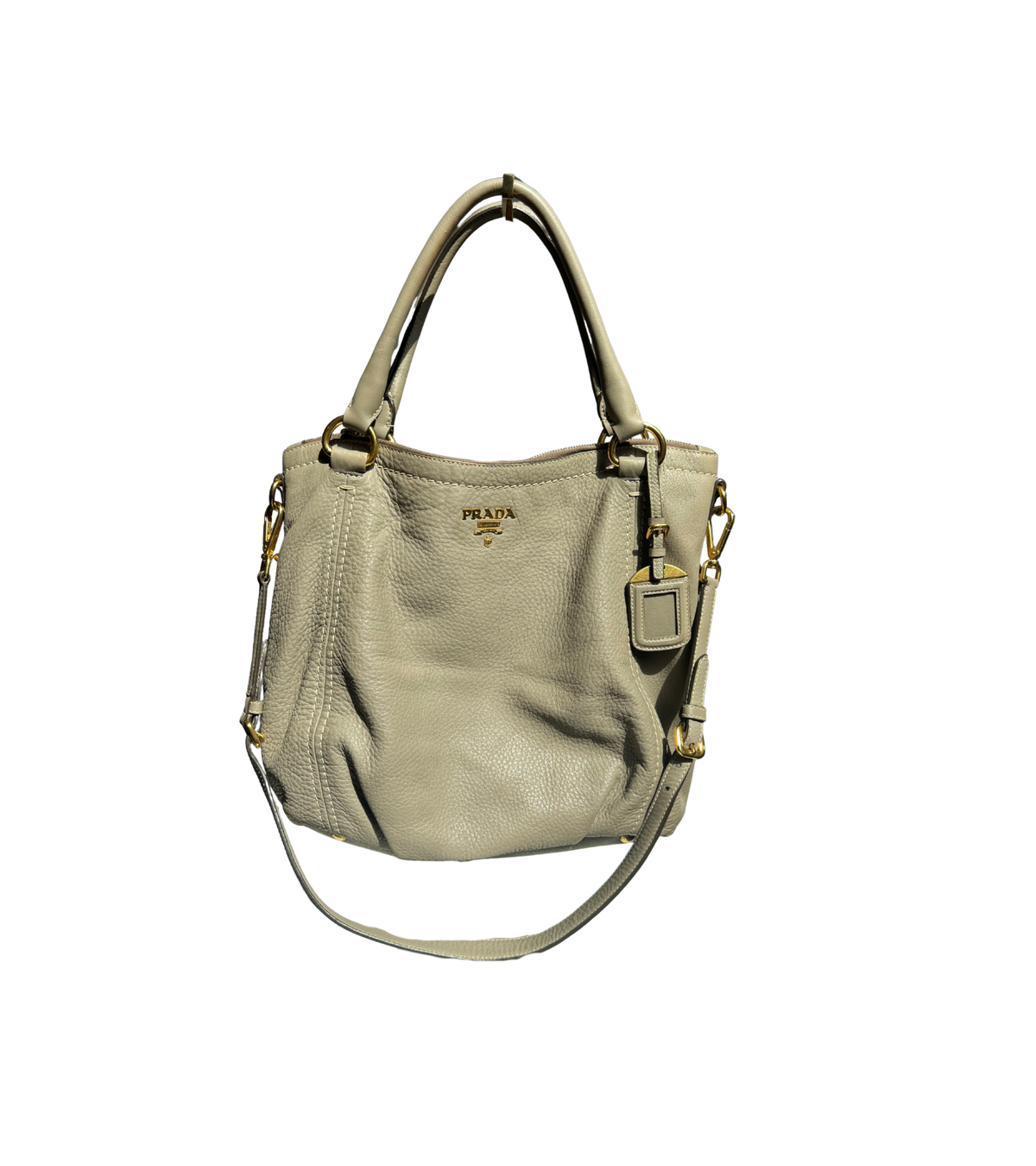 Prada Vitello Daino Top Handle Tote (Talco)