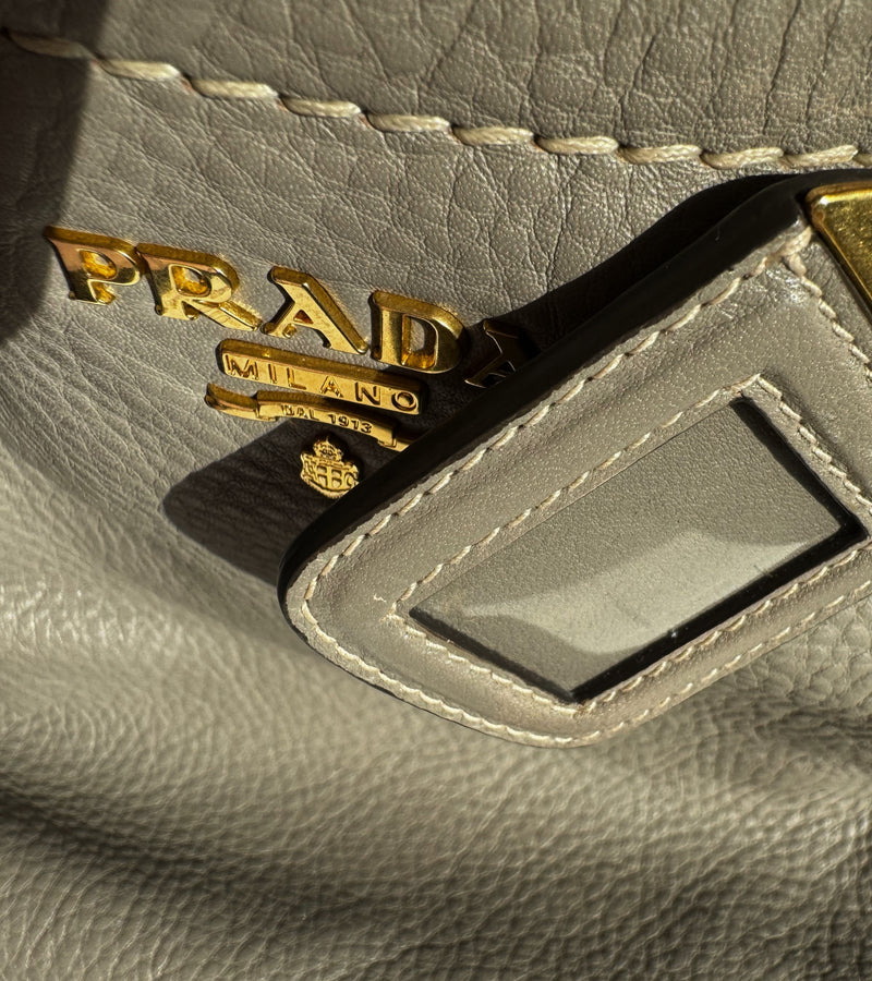 Prada Vitello Daino Top Handle Tote (Talco)