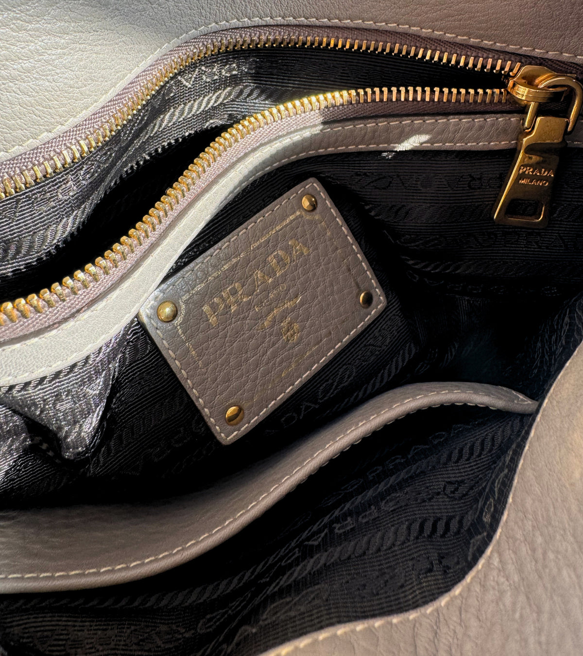 Prada Vitello Daino Top Handle Tote (Talco)