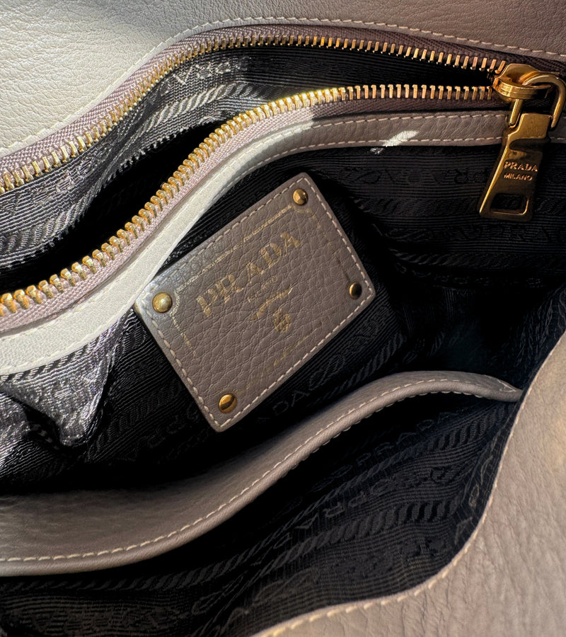 Prada Vitello Daino Top Handle Tote (Talco)