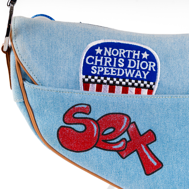 Christian Dior 2001 Limited Edition Blue Denim Miss Diorella Saddle Bag
