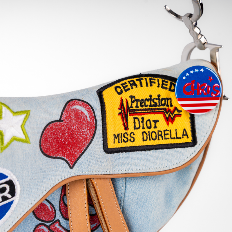 Christian Dior 2001 Limited Edition Blue Denim Miss Diorella Saddle Bag