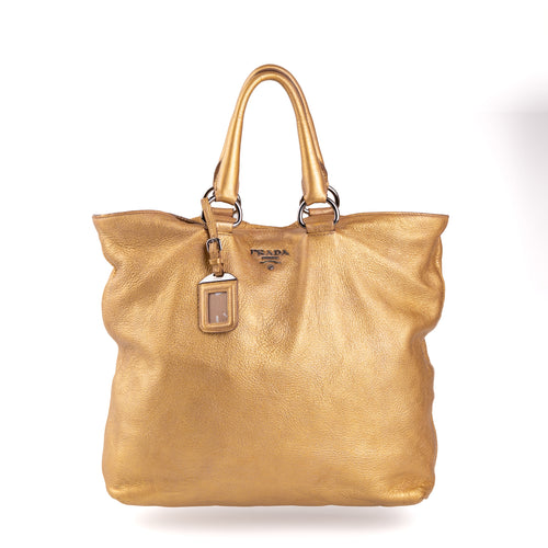 Prada Cervo Antik Tote Ouro