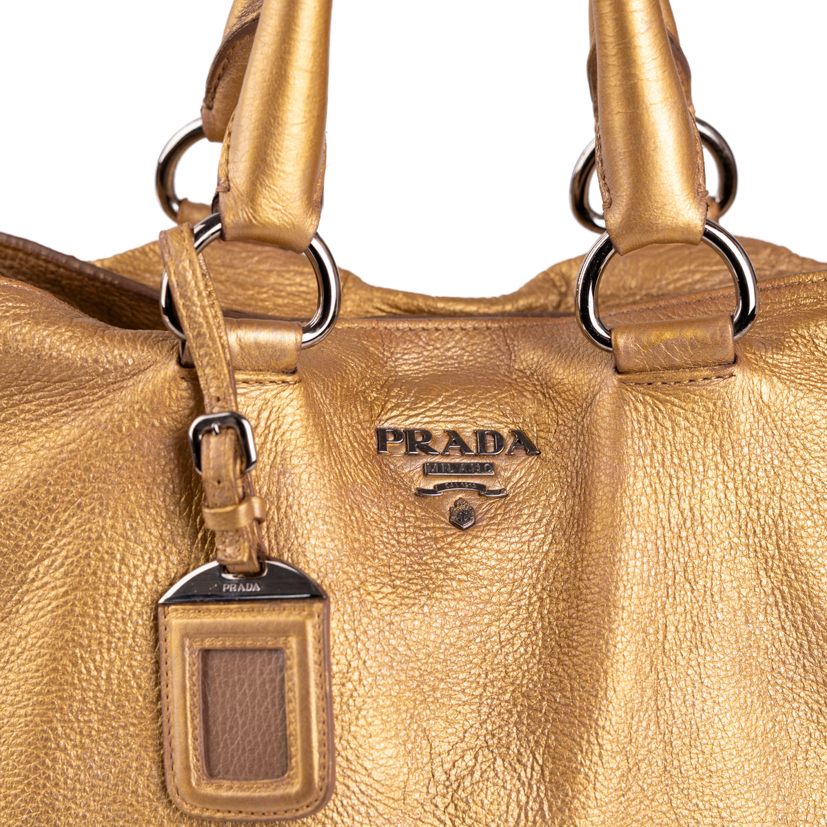 Prada Cervo Antik Tote Ouro