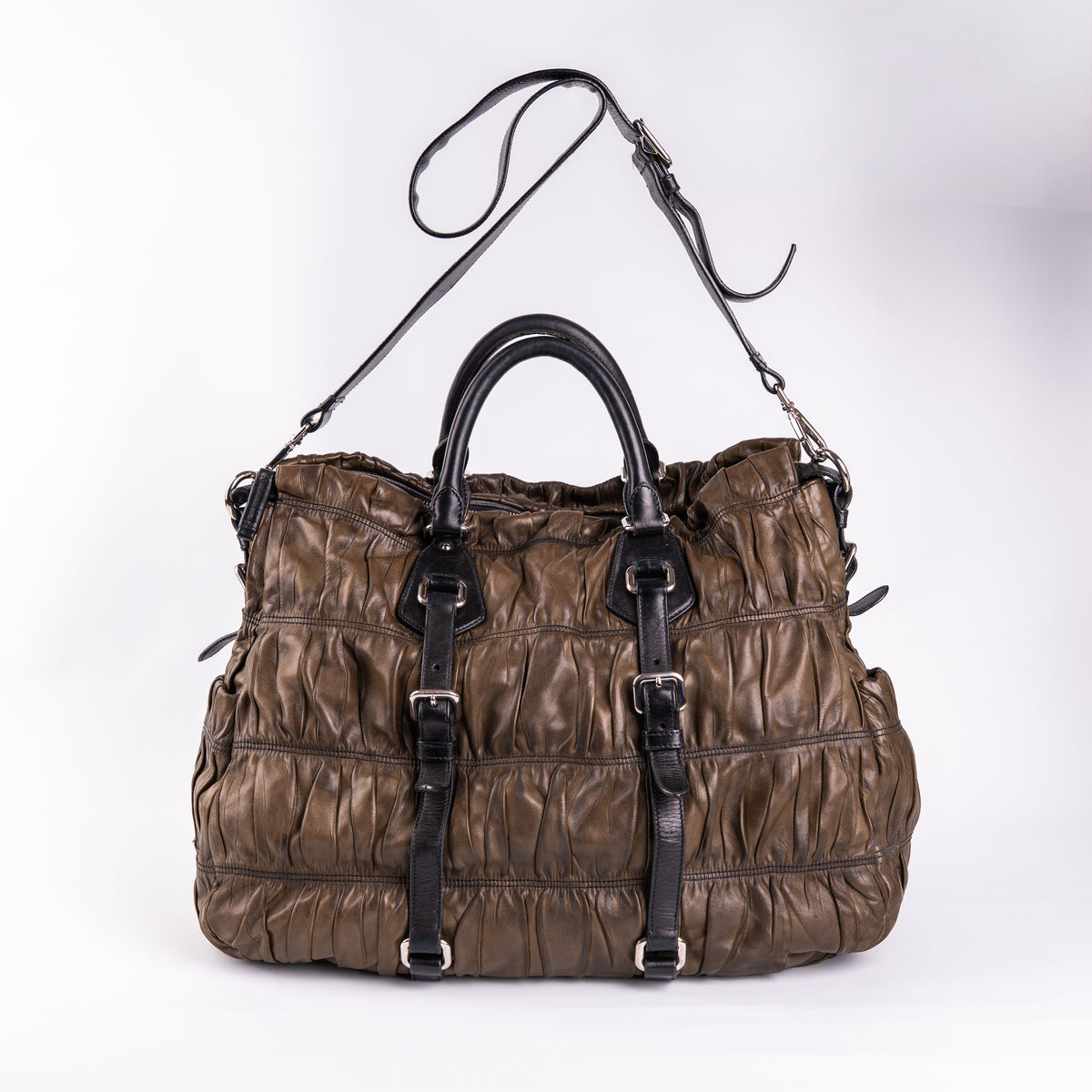 Prada Ruched Nappa Gaufre Tote