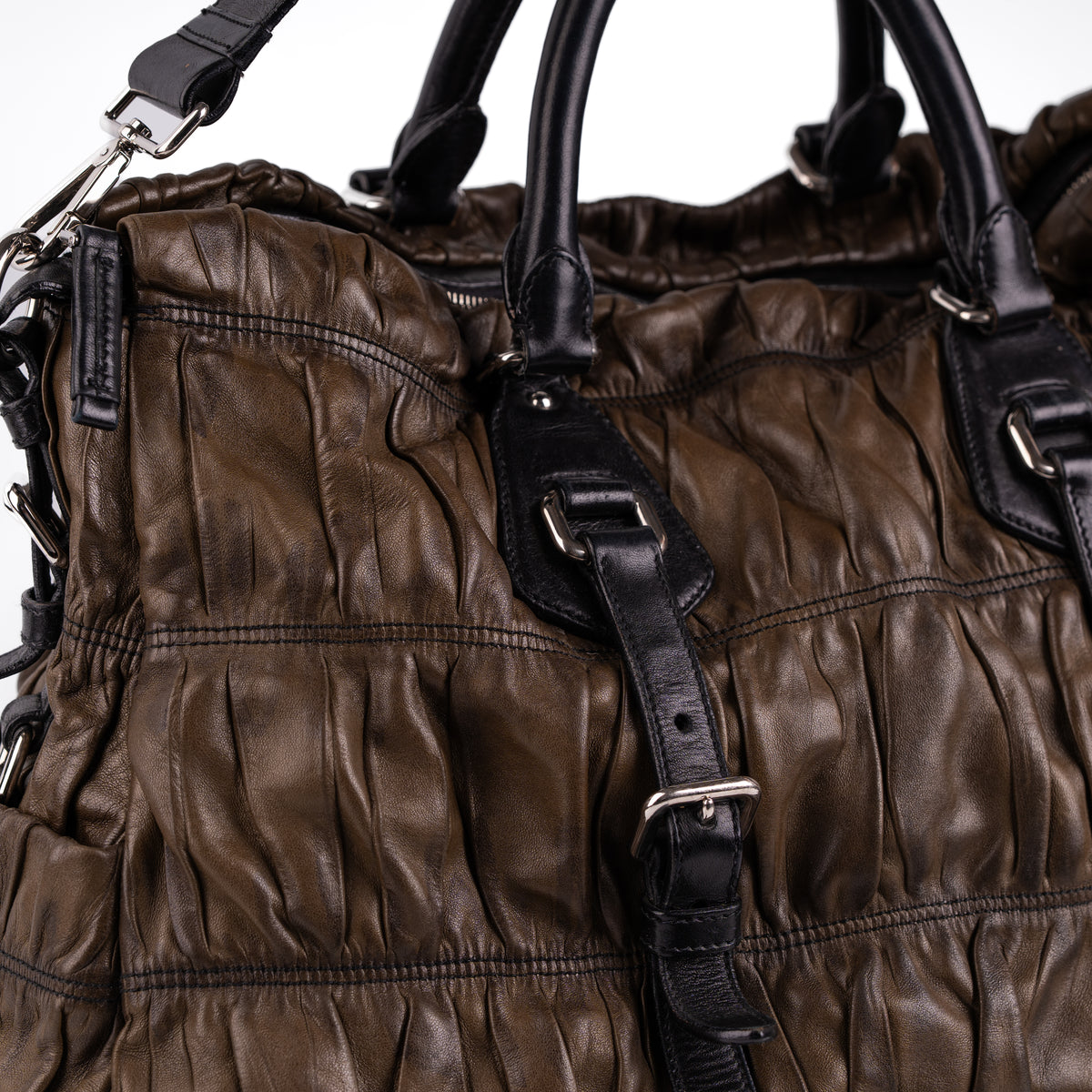 Prada Ruched Nappa Gaufre Tote