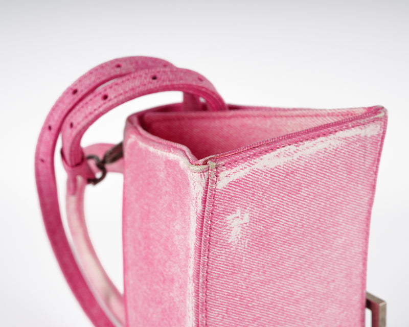 Balenciaga Hourglass XS (Pink Denim-Embossed Calfskin)