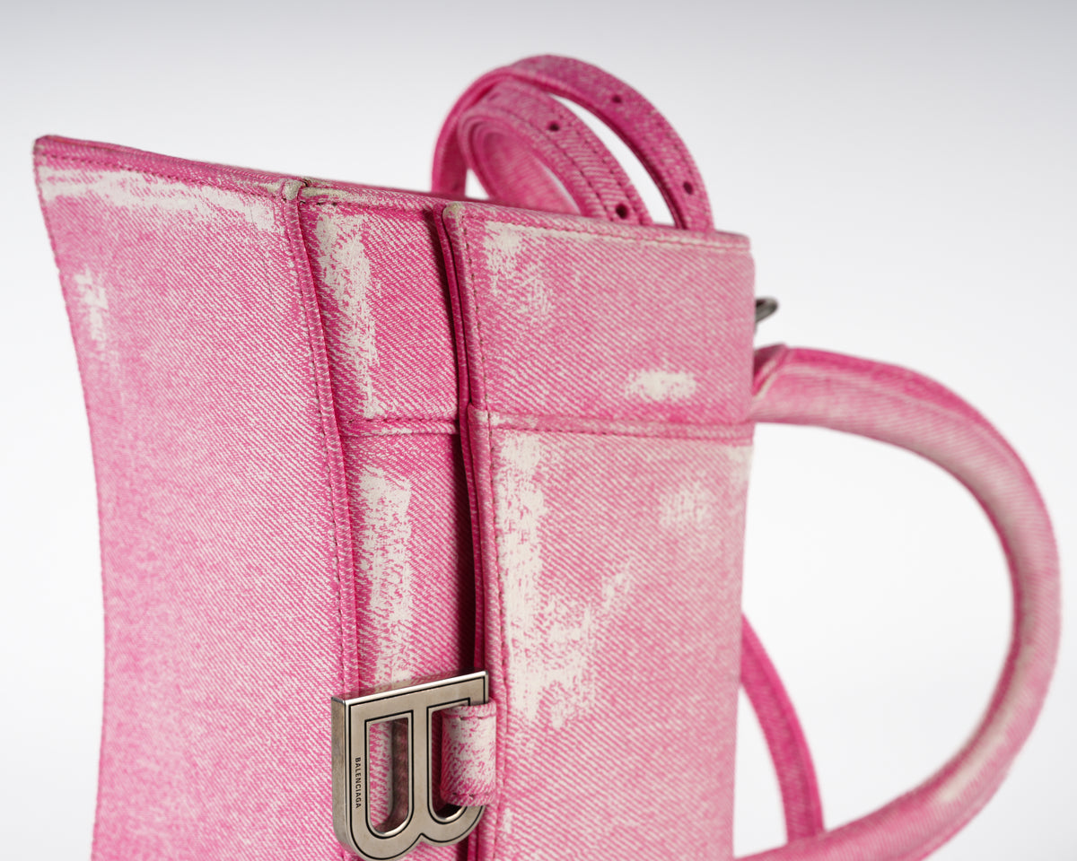 Balenciaga Hourglass XS (Pink Denim-Embossed Calfskin)