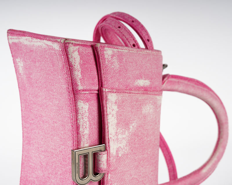 Balenciaga Hourglass XS (Pink Denim-Embossed Calfskin)