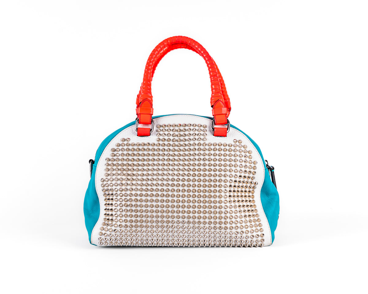 Christian Louboutin Panettone Spiked Bowling Bag (Teal/White/Red)
