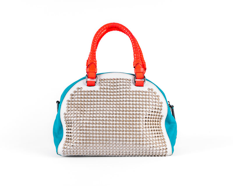 Christian Louboutin Panettone Spiked Bowling Bag (Teal/White/Red)