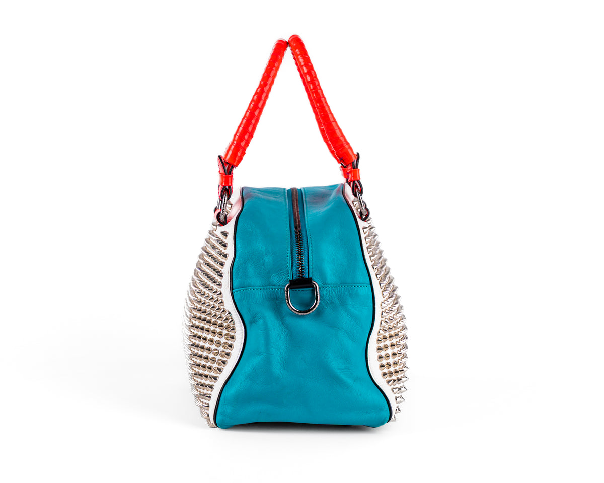Christian Louboutin Panettone Spiked Bowling Bag (Teal/White/Red)