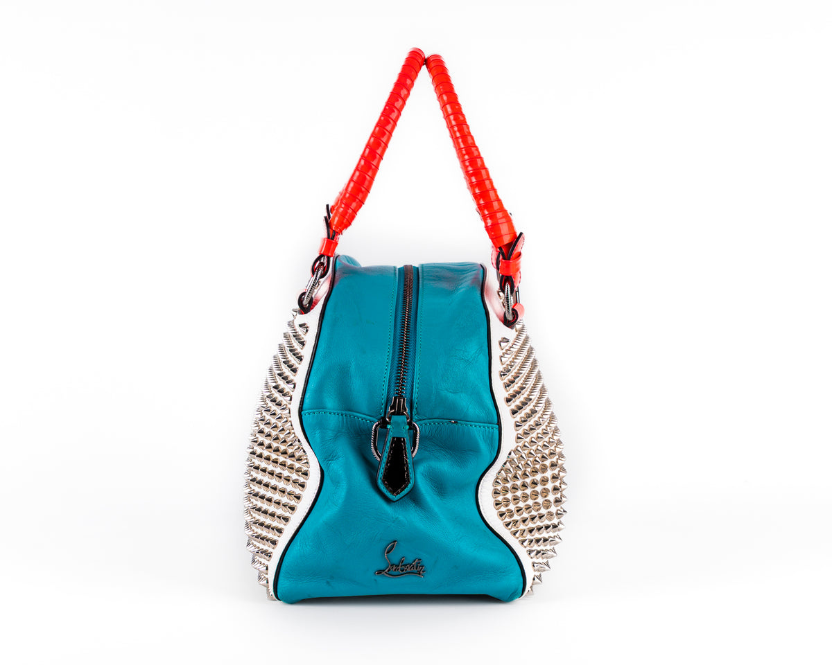 Christian Louboutin Panettone Spiked Bowling Bag (Teal/White/Red)