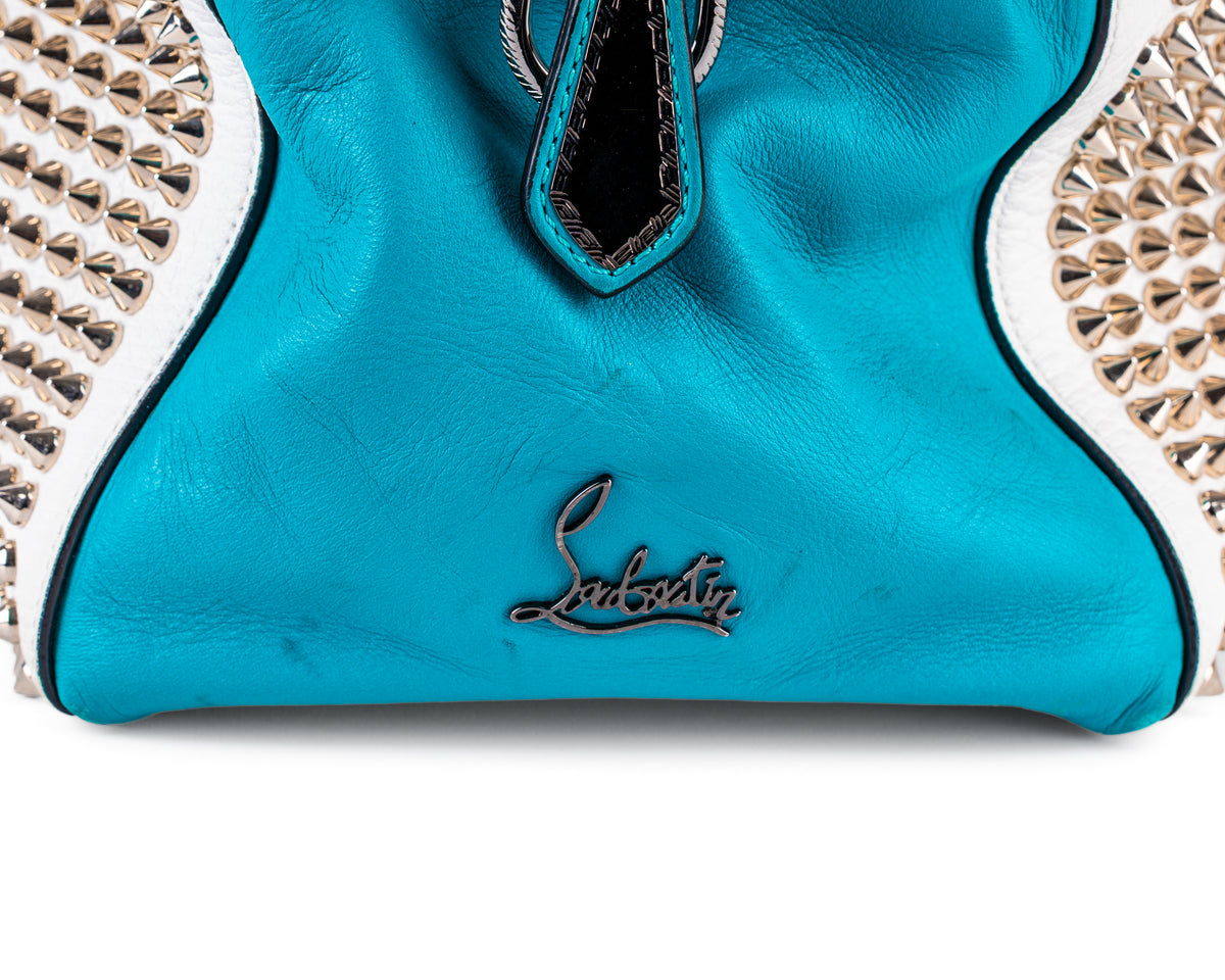 Christian Louboutin Panettone Spiked Bowling Bag (Teal/White/Red)