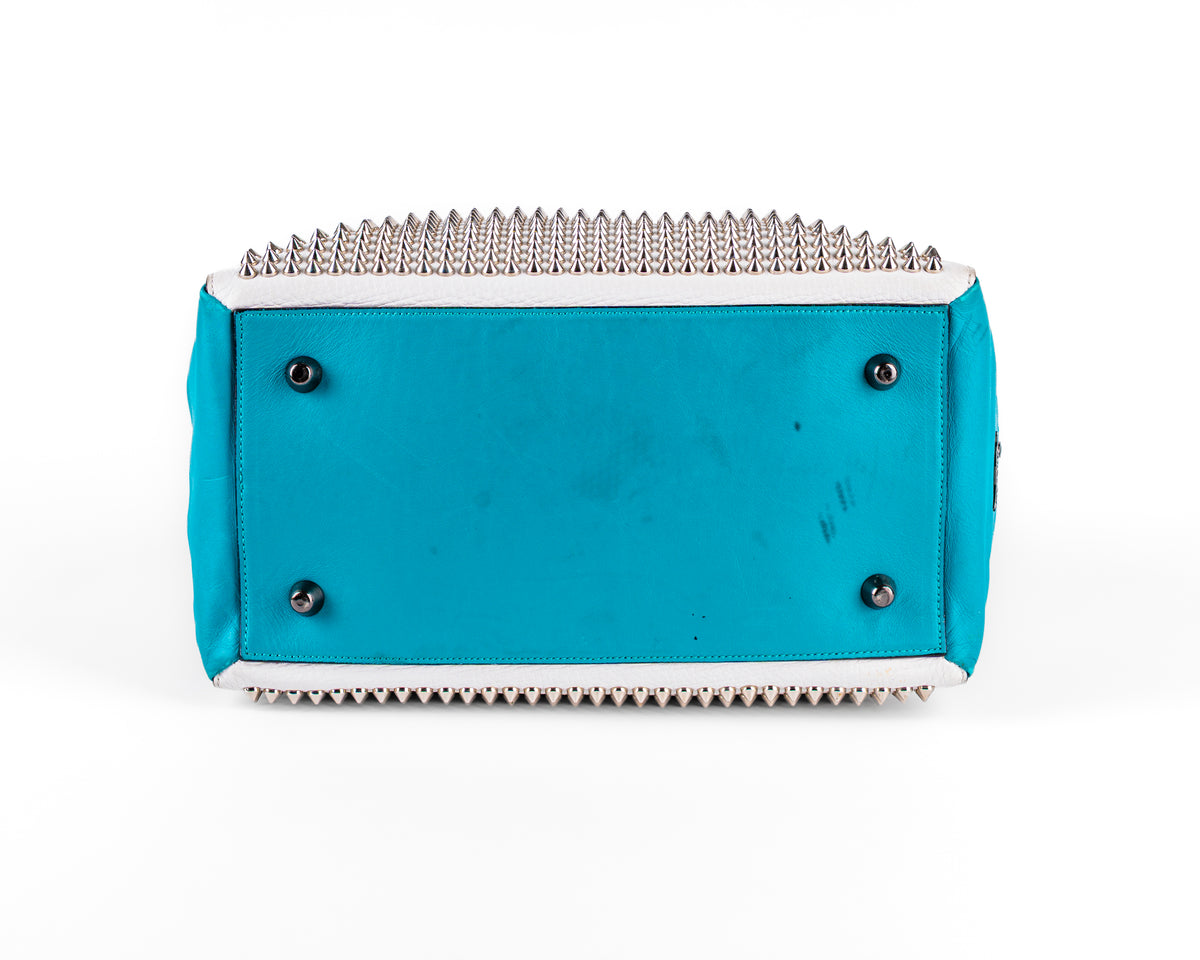 Christian Louboutin Panettone Spiked Bowling Bag (Teal/White/Red)
