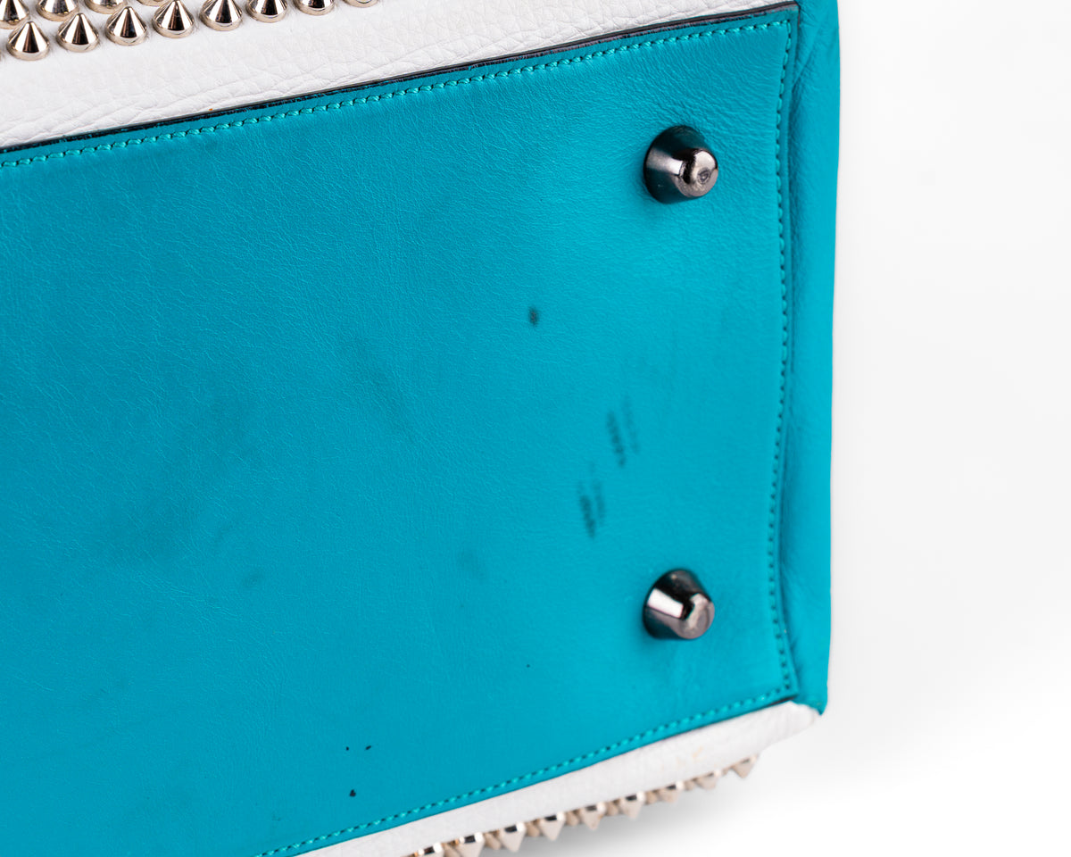 Christian Louboutin Panettone Spiked Bowling Bag (Teal/White/Red)