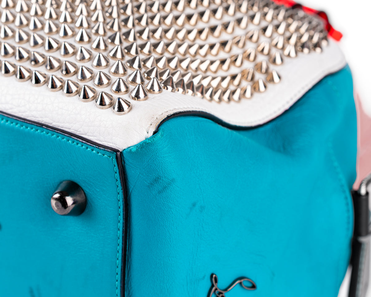 Christian Louboutin Panettone Spiked Bowling Bag (Teal/White/Red)