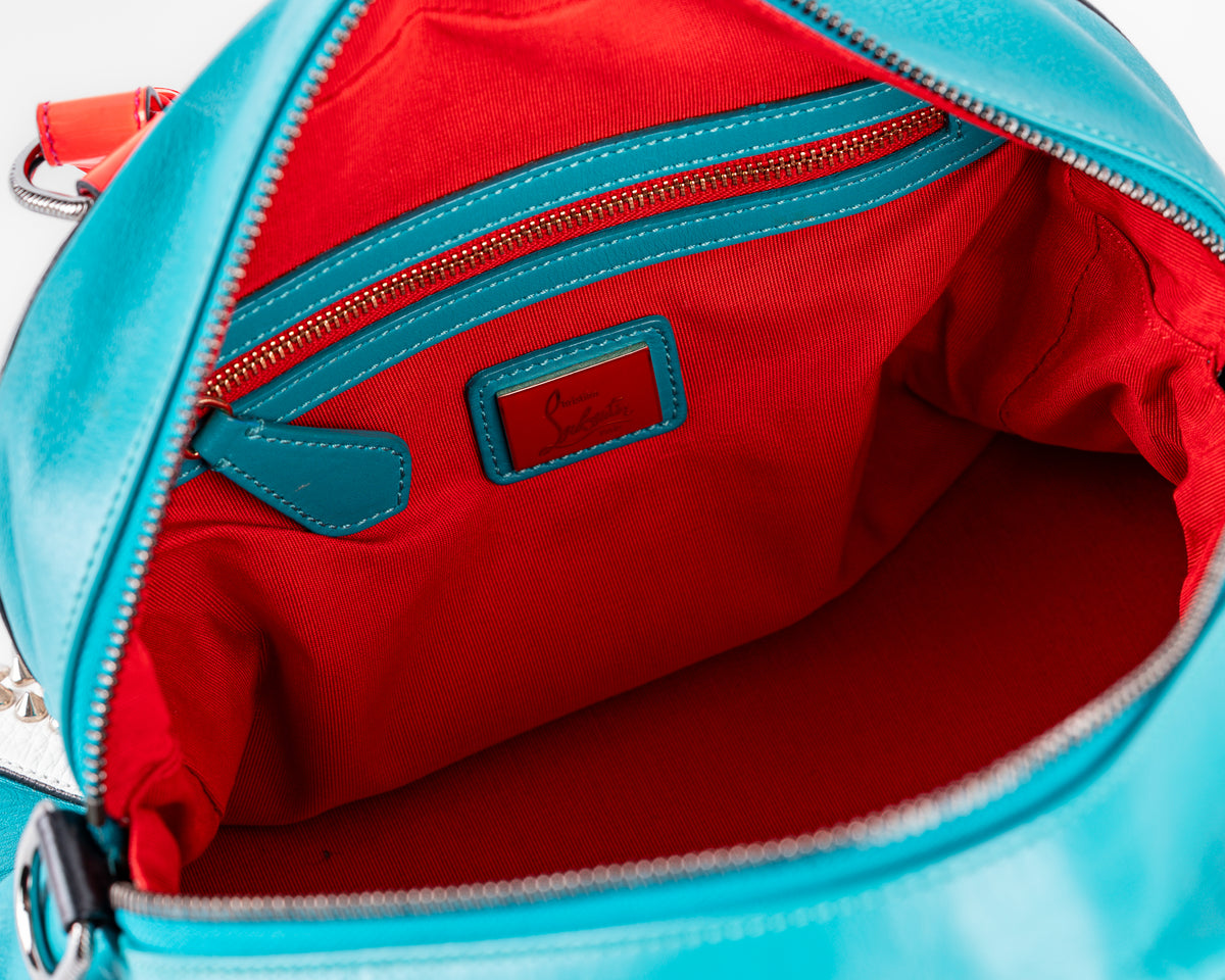 Christian Louboutin Panettone Spiked Bowling Bag (Teal/White/Red)