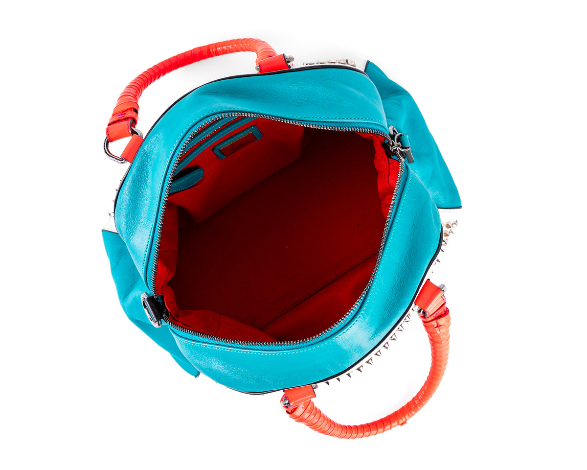 Christian Louboutin Panettone Spiked Bowling Bag (Teal/White/Red)