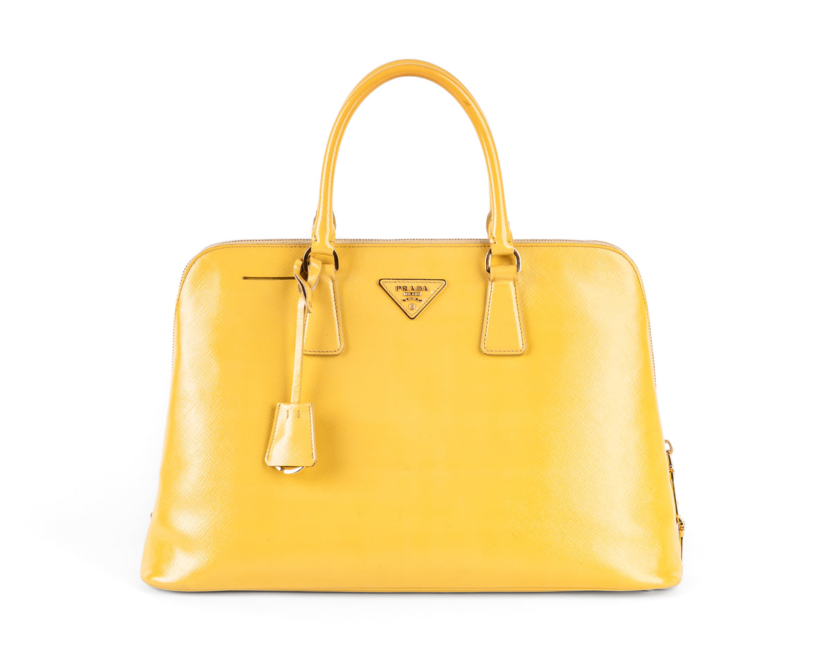 Prada Saffiano Vernice Bauletto (Yellow)