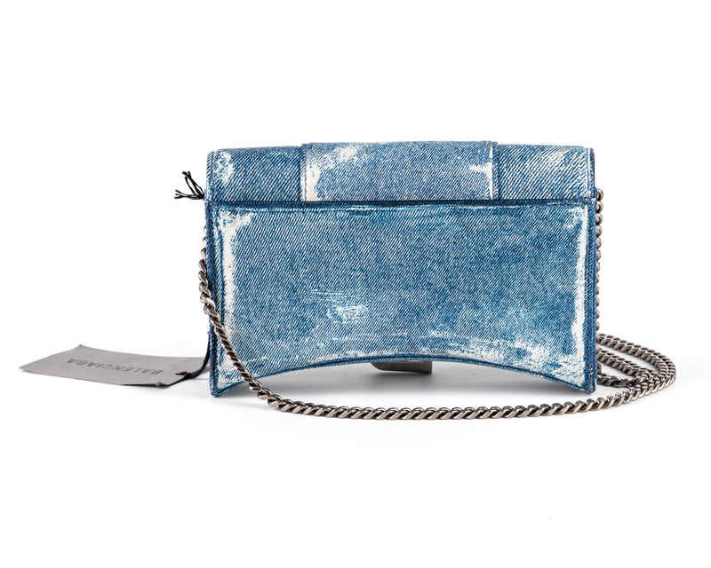 Balenciaga Hourglass Wallet on Chain (Denim-Embossed Calfskin, Blue)