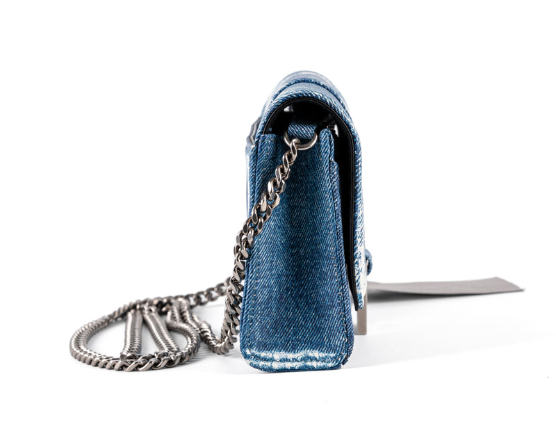 Balenciaga Hourglass Wallet on Chain (Denim-Embossed Calfskin, Blue)