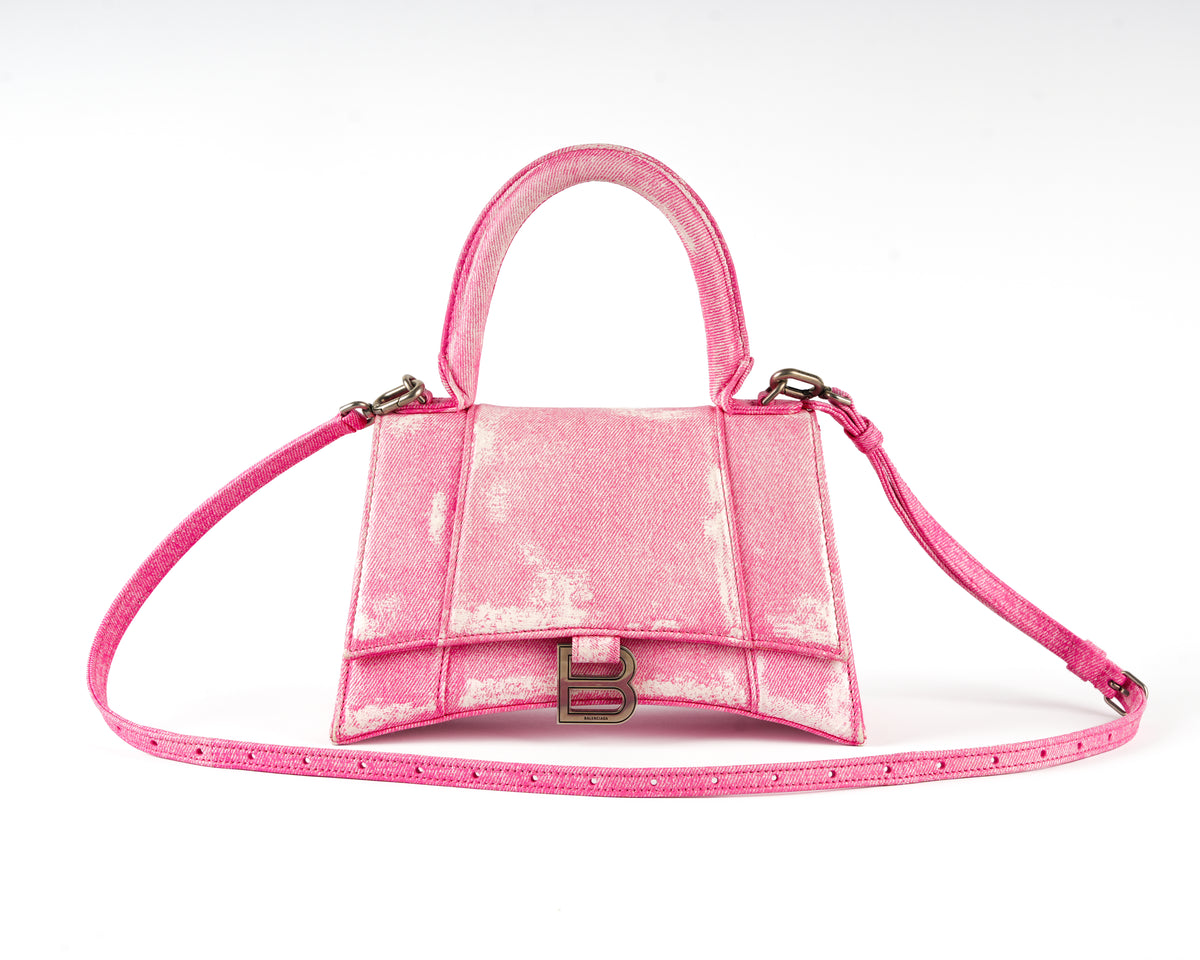 Balenciaga Hourglass XS (Pink Denim-Embossed Calfskin)