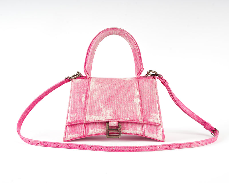 Balenciaga Hourglass XS (Pink Denim-Embossed Calfskin)