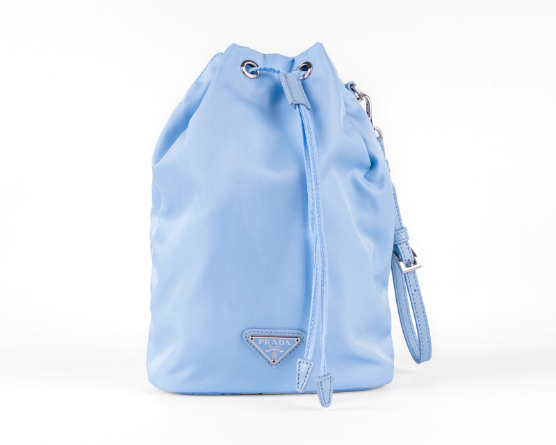 Prada Re-Nylon Drawstring Bucket Bag (Sky Blue)
