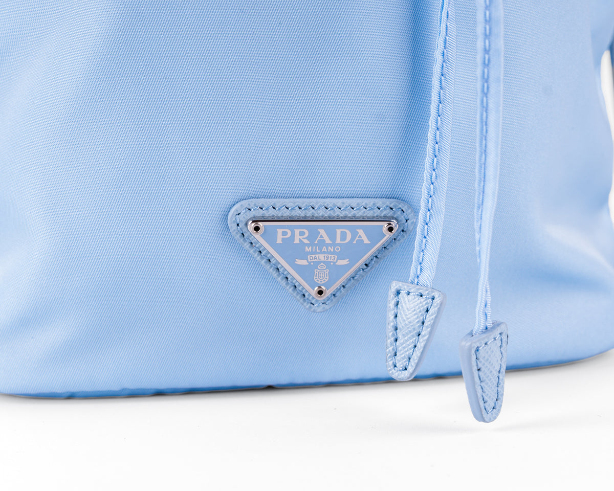 Prada Re-Nylon Drawstring Bucket Bag (Sky Blue)