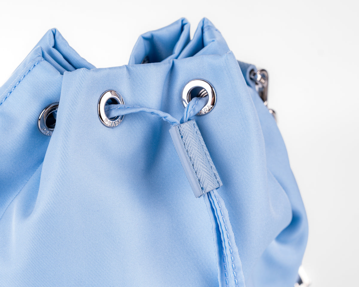 Prada Re-Nylon Drawstring Bucket Bag (Sky Blue)