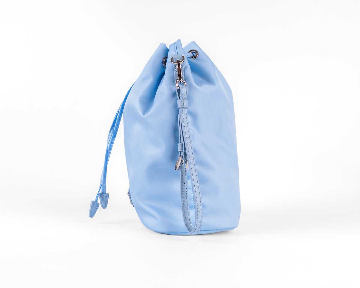 Prada Re-Nylon Drawstring Bucket Bag (Sky Blue)