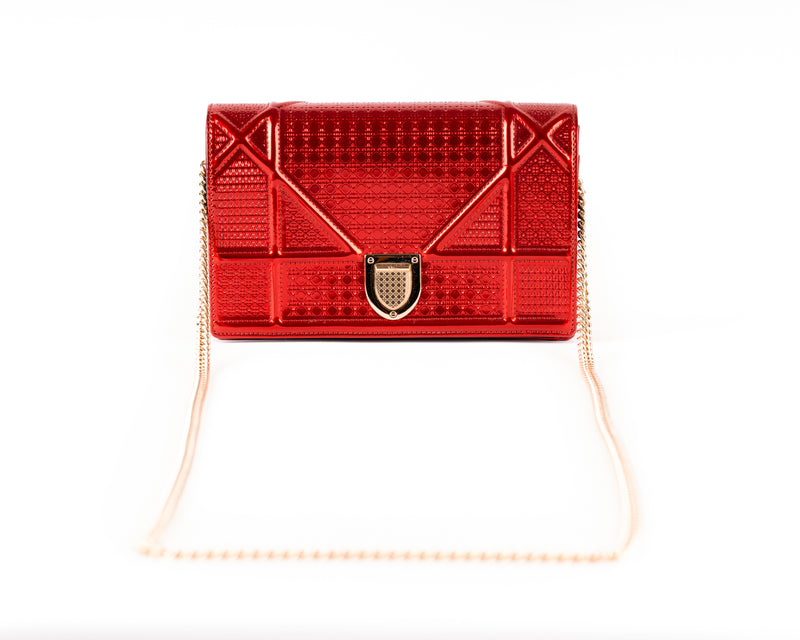 Christian Dior Diorama Wallet on Chain (Metallic Red)