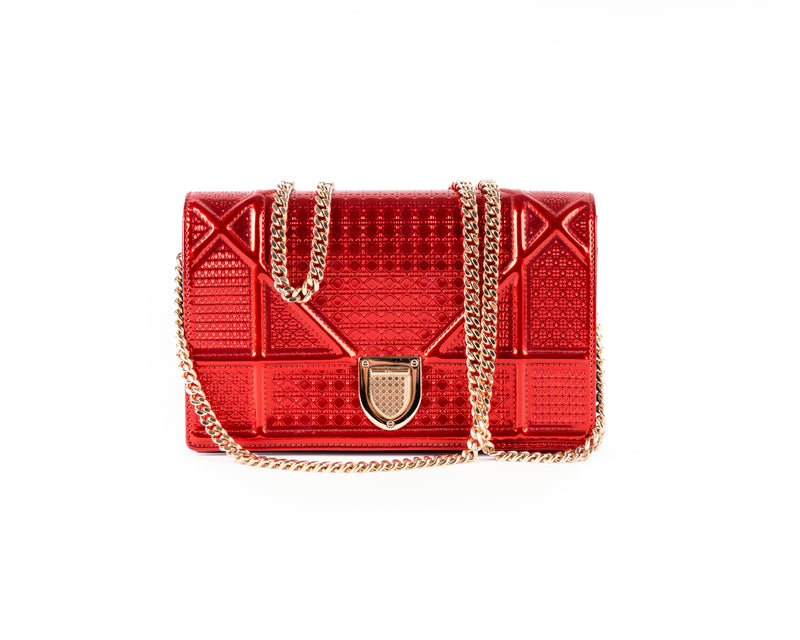Christian Dior Diorama Wallet on Chain (Metallic Red)