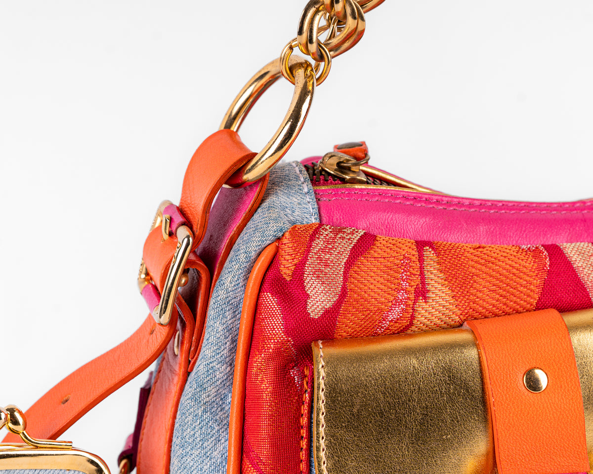 D&G Dolce & Gabbana Mixed Media Floral Baguette (Pink/Orange/Gold)