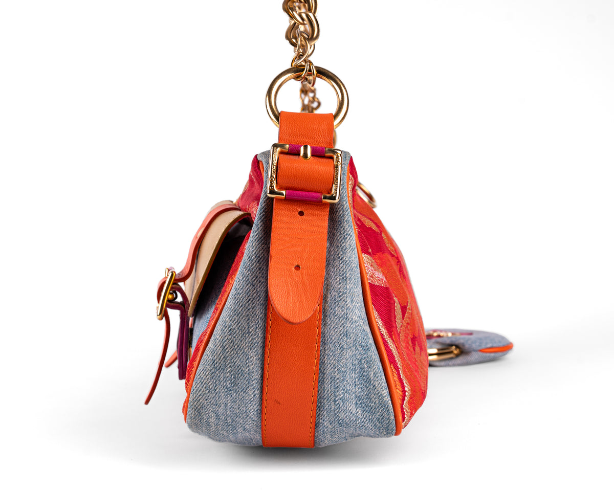 D&G Dolce & Gabbana Mixed Media Floral Baguette (Pink/Orange/Gold)