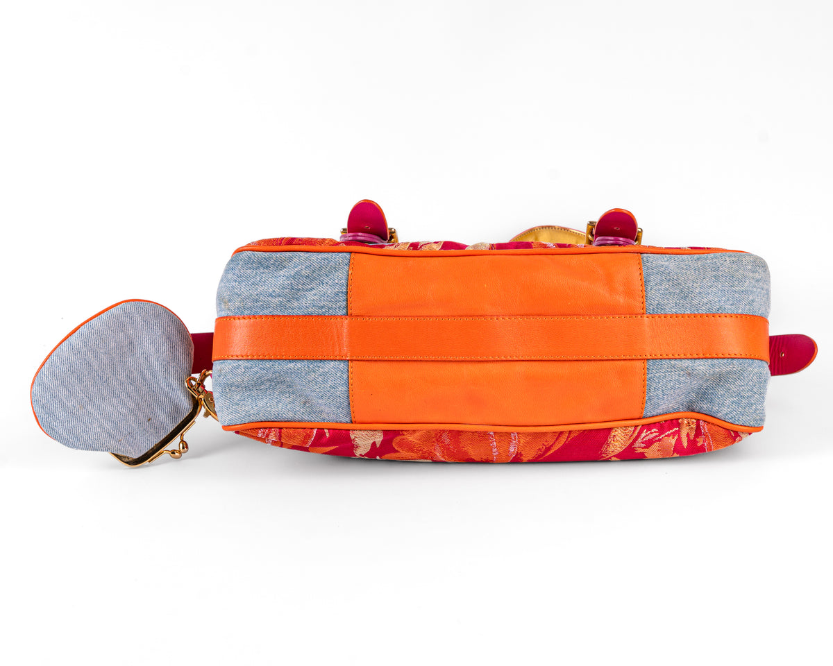 D&G Dolce & Gabbana Mixed Media Floral Baguette (Pink/Orange/Gold)