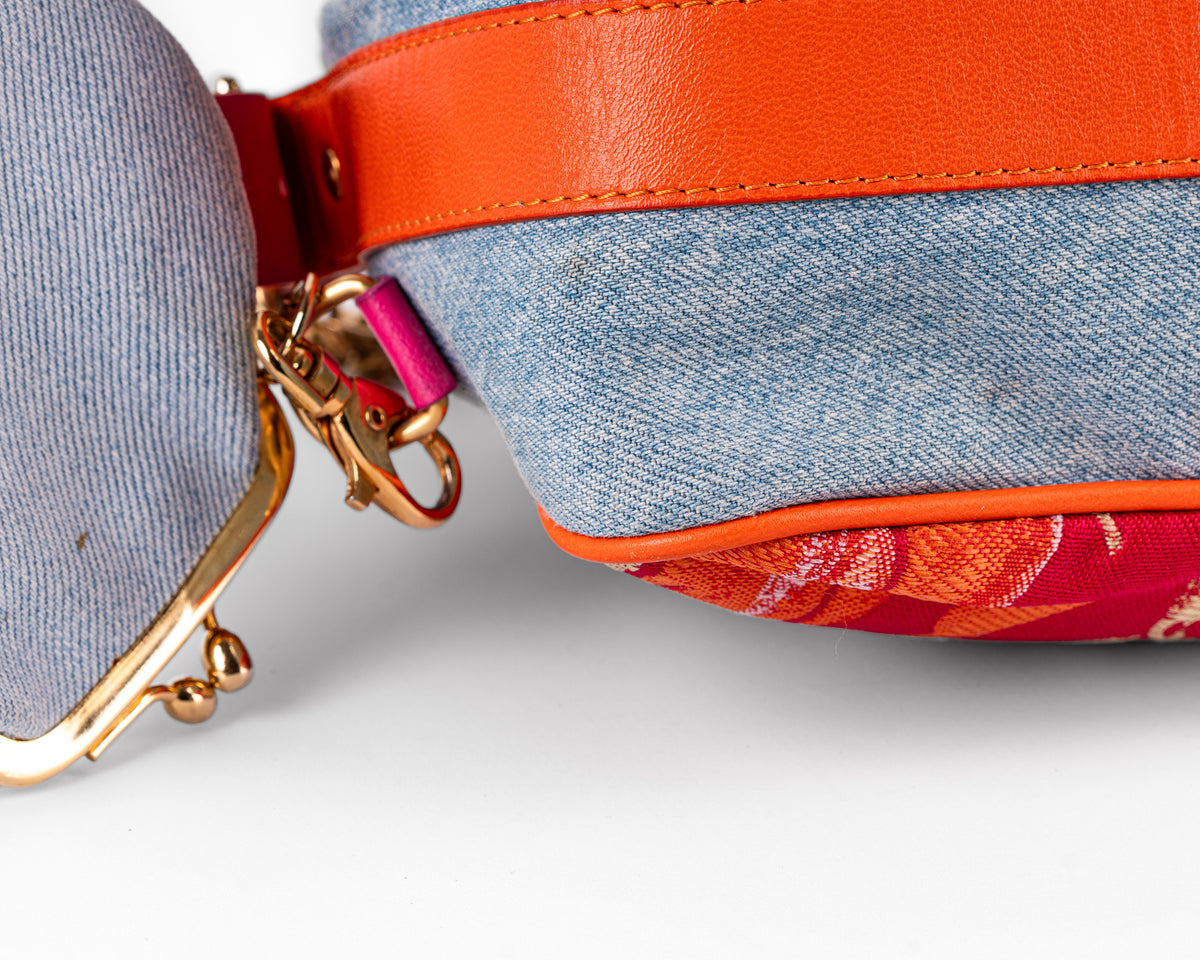 D&G Dolce & Gabbana Mixed Media Floral Baguette (Pink/Orange/Gold)