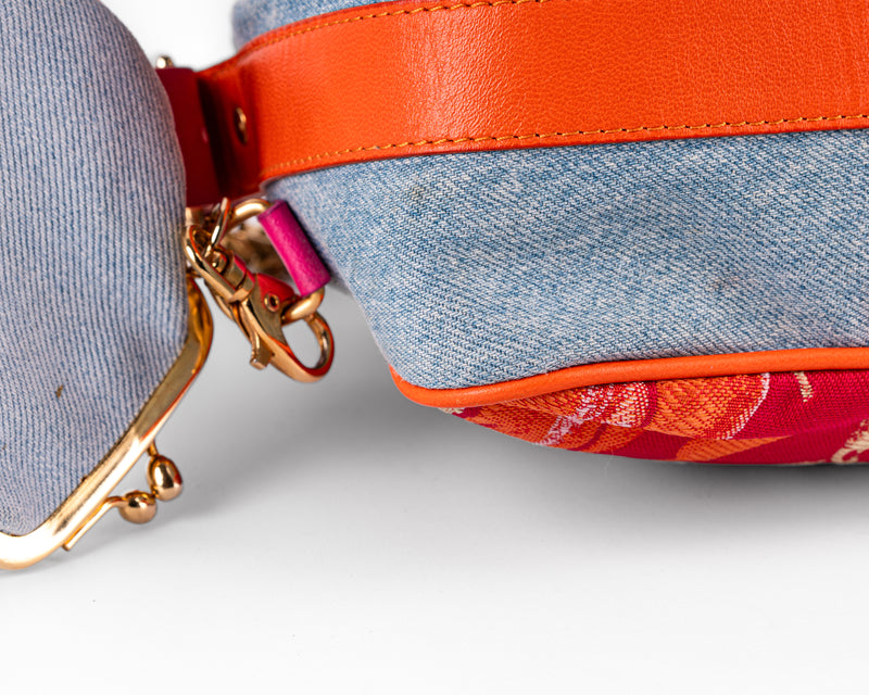 D&G Dolce & Gabbana Mixed Media Floral Baguette (Pink/Orange/Gold)