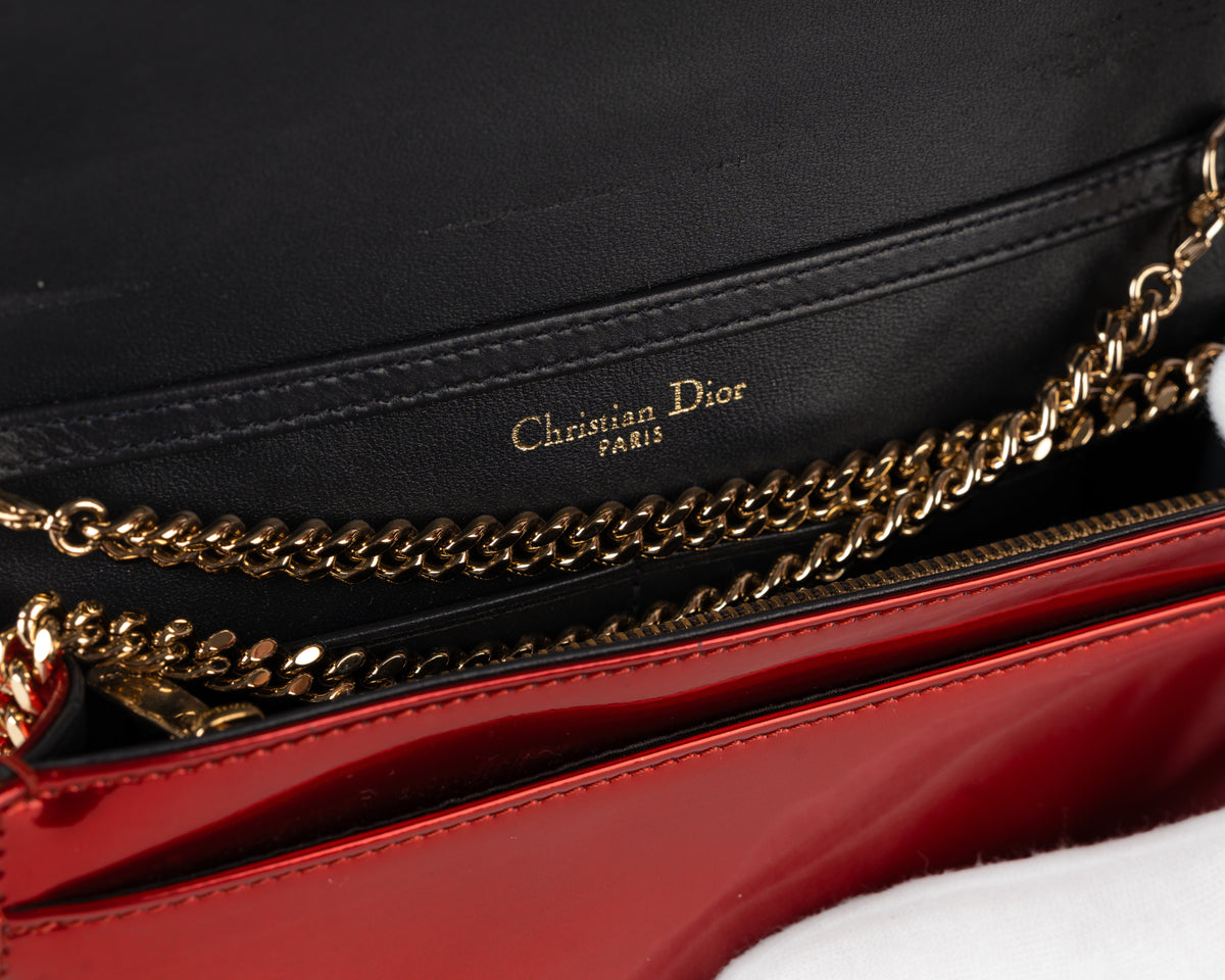 Christian Dior Diorama Wallet on Chain (Metallic Red)