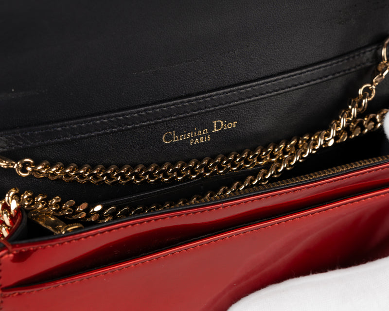 Christian Dior Diorama Wallet on Chain (Metallic Red)