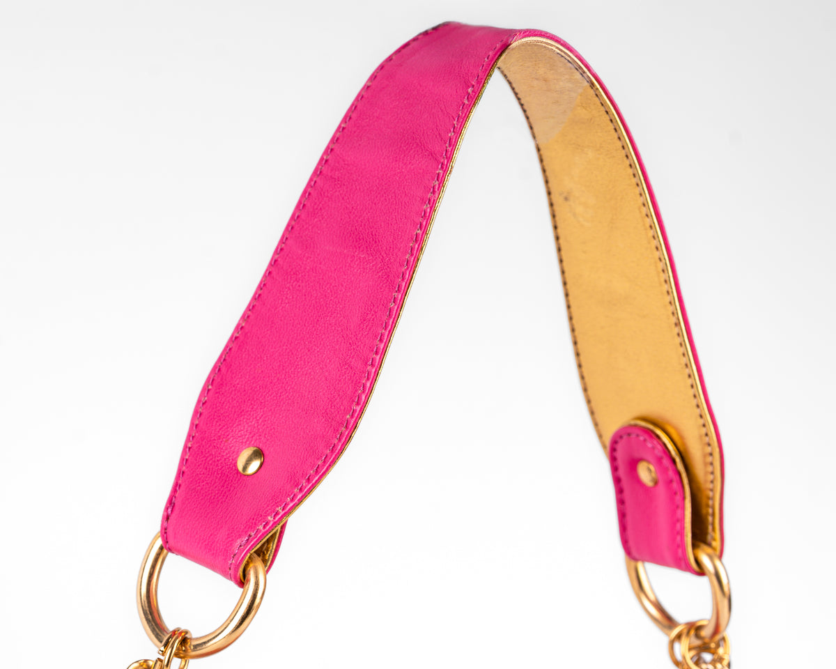 D&G Dolce & Gabbana Mixed Media Floral Baguette (Pink/Orange/Gold)