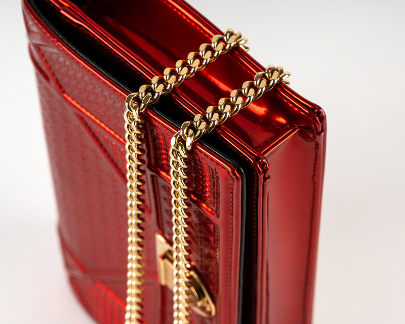 Christian Dior Diorama Wallet on Chain (Metallic Red)