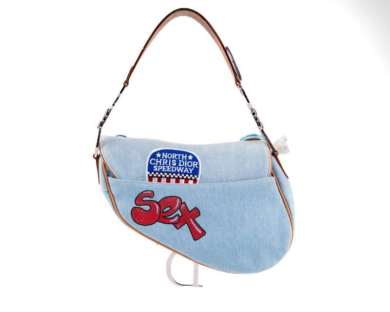 Christian Dior 2001 Limited Edition Blue Denim Miss Diorella Saddle Bag
