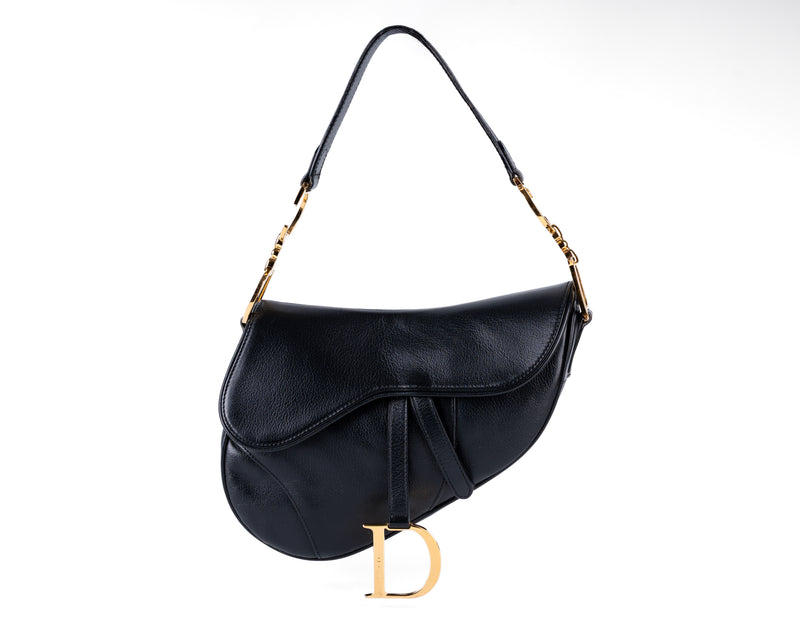 Christian Dior Black Leather Saddle Bag