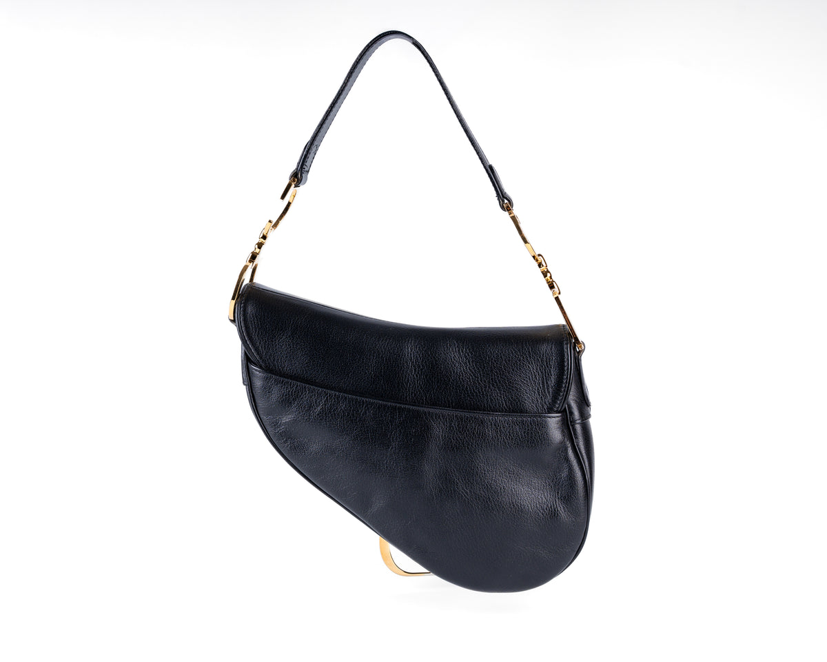 Christian Dior Black Leather Saddle Bag