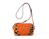 Miu Miu Matelasse + Leopard Ponyhair Double Zip Camera Crossbody (Orange)