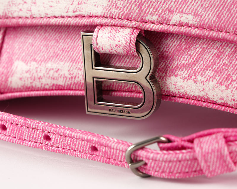 Balenciaga Hourglass XS (Pink Denim-Embossed Calfskin)