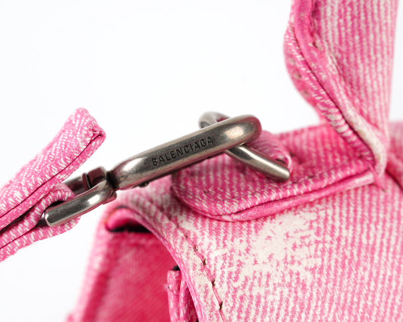 Balenciaga Hourglass XS (Pink Denim-Embossed Calfskin)